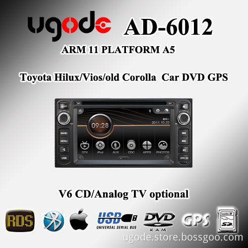 6.2" Uogde in dash 2 din car dvd gps player for Toyota